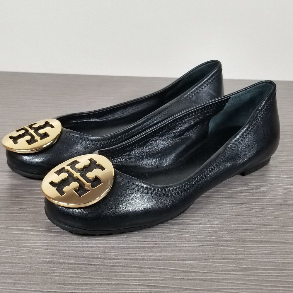 Tory Burch Reva Ballet Flat, Black Leather, Women’s Size 4 M